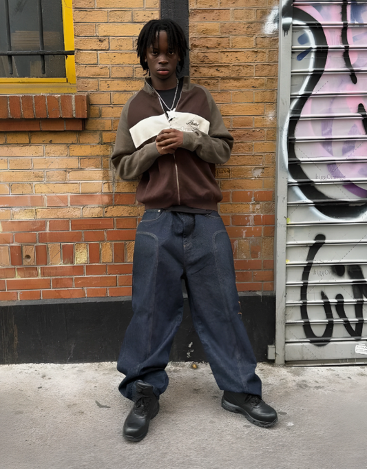 Embroidery Spliced Baggy Jean