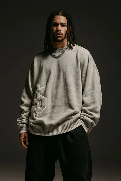 Grey Long Sleeve Sweater Dollar Knitted