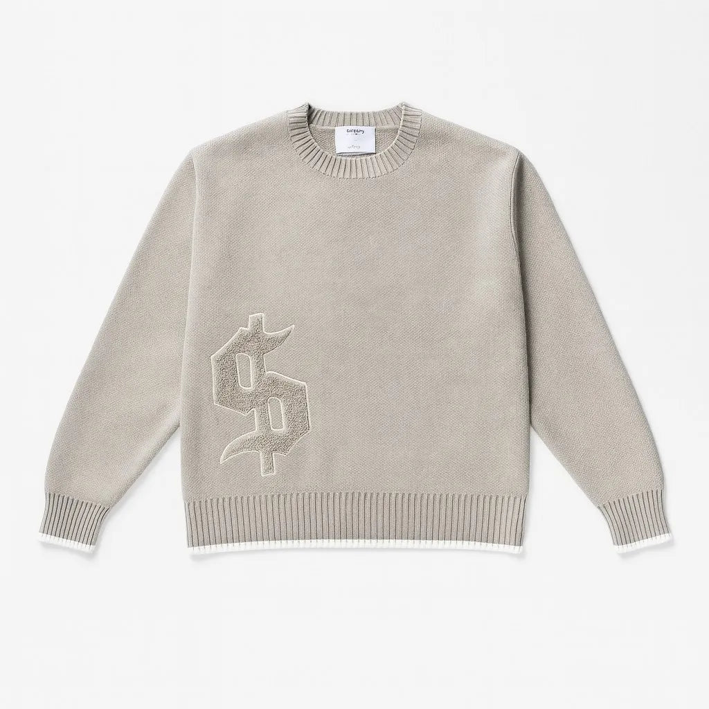 Grey Long Sleeve Sweater Dollar Knitted