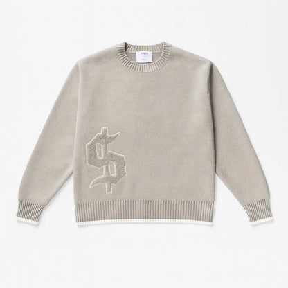 Grey Long Sleeve Sweater Dollar Knitted