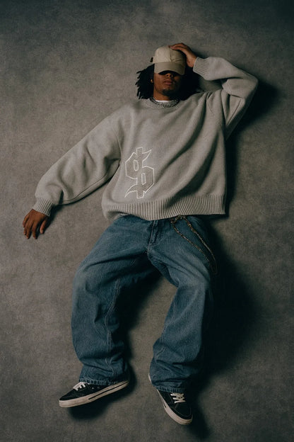 Grey Long Sleeve Sweater Dollar Knitted